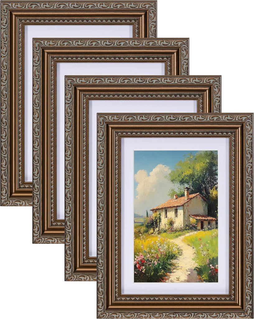 eletecpro 5x7 Vintage Picture Frame, Glass Cover, Bronze, 4-Pack