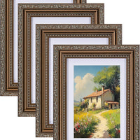 eletecpro 5x7 Vintage Picture Frame, Glass Cover, Bronze, 4-Pack