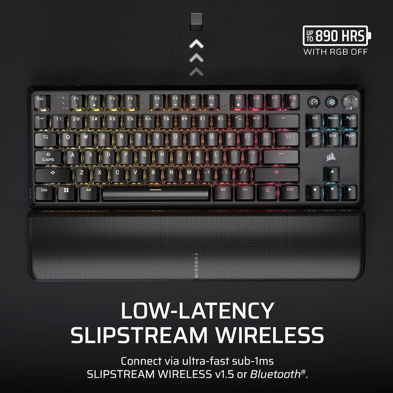 Corsair K70 CORE TKL Wireless RGB Tenkeyless Mechanical Gaming Keyboard – Pre-Lubed MLX Red v2 Linear Switches, SOCD, ABS Double-Shot Keycaps, Sound Dampening, 1000Hz Polling, QWERTY NA – Black
