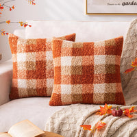 AQOTHES Plaid Fall Throw Pillow Covers Orange 18x18 Inch Set of 2