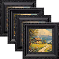 eletecpro 4x4 Vintage Picture Frame, Glass Cover, Black, 4-Pack