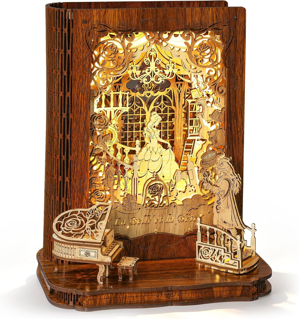FUNPOLA La Belle et la Bête LED 3D Puzzle Nightlight, DIY Storybook Lamp, D Wooden Puzzle Gifts, Home Decor for Adults