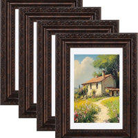 eletecpro 5x7 Vintage Picture Frame, Glass Cover, Brown, 4-Pack