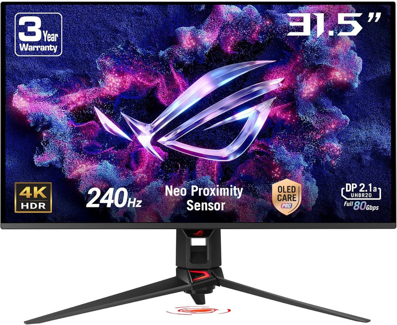 ASUS ROG Swift 32” 4K OLED Gaming Monitor (PG32UCDMR) ― 4K (3840 x 2160), QD-OLED, 240Hz, 0.03ms, G-SYNC Compatible, 99% DCI-P3, USB-C 90W, DisplayWidget, DisplayPort 2.1, 3 yr Warranty