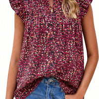 PRETTYGARDEN Women Button Down Boho Shirts Floral Ruffle Cap Sleeve Mock Neck Flowy Casual Summer Blouses Tops (Floral W