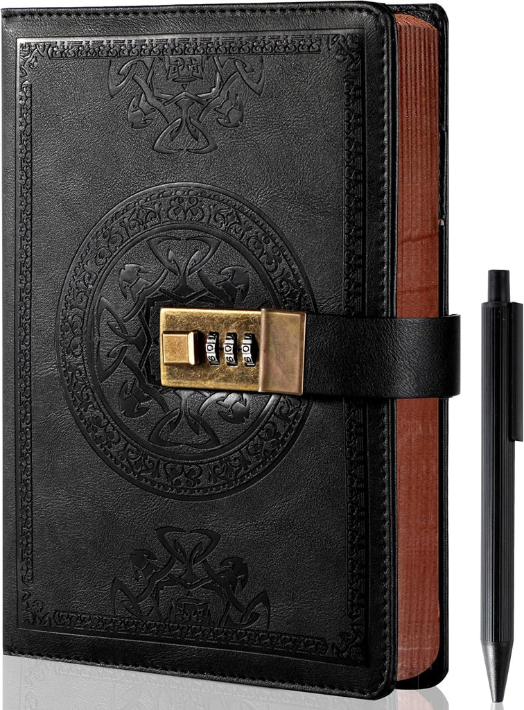 CAGIE Journal with Lock for Men and Women, Black