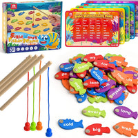 Coogam Wooden Magnetic Fishing Sight Words Game Learning Dolch Word Flashcards Montessori Educational Toy for Preschool