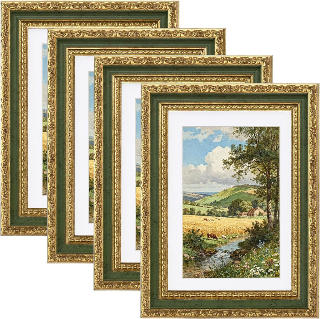 eletecpro 5x7 Vintage Picture Frame, Glass Cover, Light Green, 4-Pack
