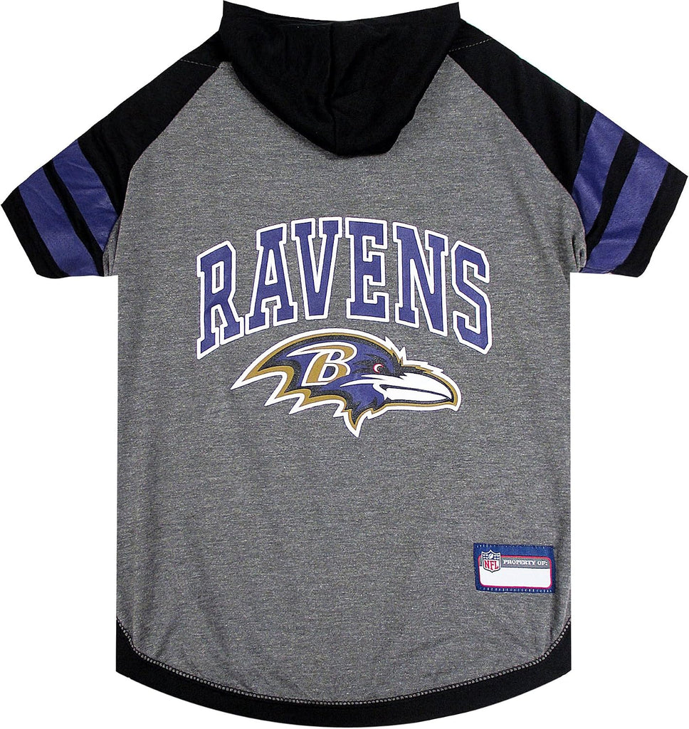NFL BALTIMORE RAVENS HOODIE for DOGS & CATS. | NFL FOOTBALL licensed DOG HOODY Tee Shirt, Large| Sports HOODY T-Shirt fo