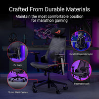 ASUS ROG Destrier Core Ergo Gaming Chair, Futuristic Cyborg Aesthetic, Versatile Seat Adjustments, Mobile Gaming Arm Support Mode, Acoustic Panel