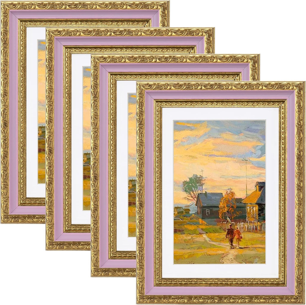 eletecpro 5x7 Vintage Picture Frame, Glass Cover, Pink Gold, 4-Pack