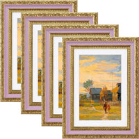 eletecpro 5x7 Vintage Picture Frame, Glass Cover, Pink Gold, 4-Pack