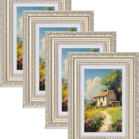 eletecpro 4x6 Vintage Picture Frame, Glass Cover, Silver Beige, 4-Pack