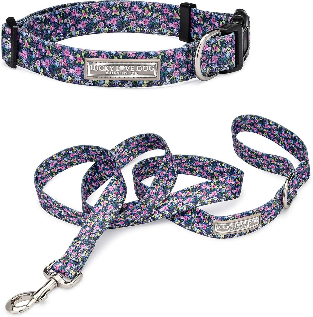 Lucky Love Dog Collar and Leash Set for Large Dogs Cute – Primrose, Large
