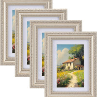 eletecpro 5x7 Vintage Picture Frame, Glass Cover, Silver Beige, 4-Pack