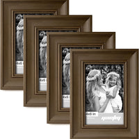 Yaetm 4x6 Picture Frame Set of 4, 1.4” Wide Molding & Brown Wood Grain Photo Frames with HD Tempered Glass, for Table To