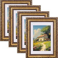 eletecpro 5x7 Vintage Picture Frame, Glass Cover, Bronze Gold, 4-Pack
