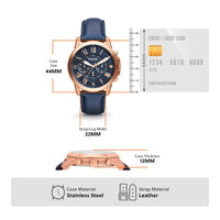 Reloj cronógrafo Fossil Grant para hombre, con correa de cuero azul y esfera de acero inoxidable resistente al agua hasta 165 pies