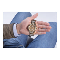 GUESS Reloj de pulsera dorado con adornos de cristal, acero inoxidable resistente, multifuncional, resistente a arañazos