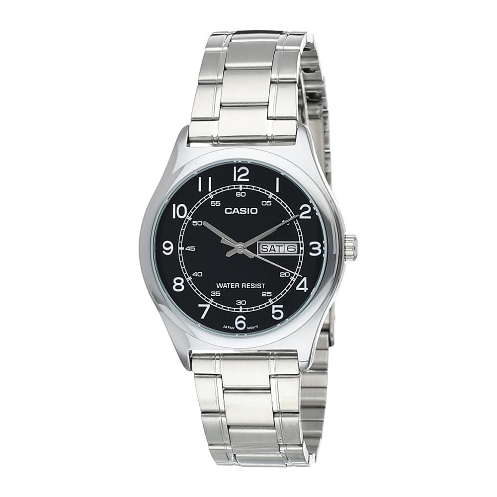 Reloj Casio para hombre de acero inoxidable, esfera negra y función de fecha, modelo MTP-V006D-1B2, diseño casual