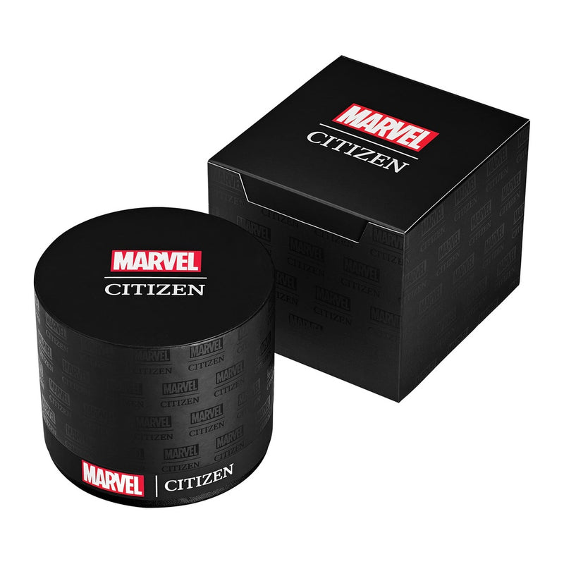 Citizen Eco-Drive Marvel Tony Stark I Love You - Reloj de acero inoxidable negro, con fecha de 3 manecillas, luminoso, parte trasera grabada