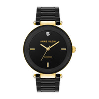 Reloj de pulsera Anne Klein para mujer con brazalete de cerámica negra y acento de diamante