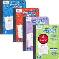 Mead Primary Journal Creative Story Tablet Composition Notebook, 7.5" x 9.75", Grades K-2, 100 Sheets, 4 Pack, Assorted