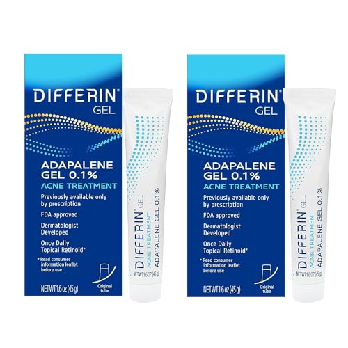 Differin Acne Retinoid Treatment Gel, 0.1% Adapalene, 45g Tube, 2ct