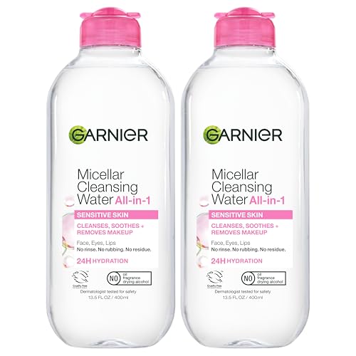 Garnier Micellar Water, Hydrating Facial Cleanser & Makeup Remover, Suitable for Sensitive Skin, Vegan, Cruelty Free, 13.5 Fl Oz (400mL), 2 Count