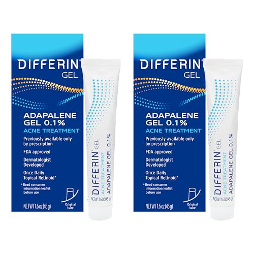 Differin Acne Retinoid Treatment Gel, 0.1% Adapalene, 15g Tube, 2ct