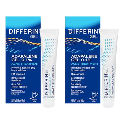 Differin Acne Retinoid Treatment Gel, 0.1% Adapalene, 15g Tube, 2ct
