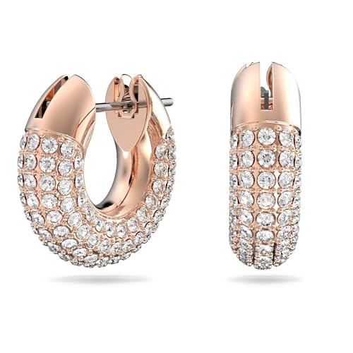Swarovski Dextera Hoop Earrings, Pavé, White, Rose-gold tone Finish