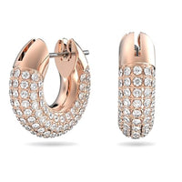 Swarovski Dextera Hoop Earrings, Pavé, White, Rose-gold tone Finish