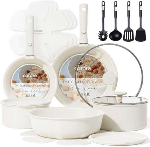 CAROTE 19pcs Pots and Pans Set Non Stick, Detachable Handle Cookware
