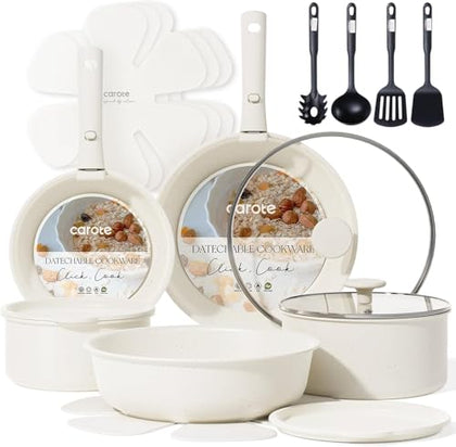 CAROTE 19pcs Pots and Pans Set Non Stick, Detachable Handle Cookware