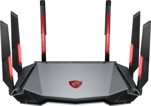 MSI Radix AXE6600 WiFi 6E Tri-Band Gaming Router, AI QoS, RGB, 1.8GHz Quad-Core Processor, MU-MIMO, Tri Band Gigabit Wireless, 8-Stream, High Speed Long Range Gaming Router