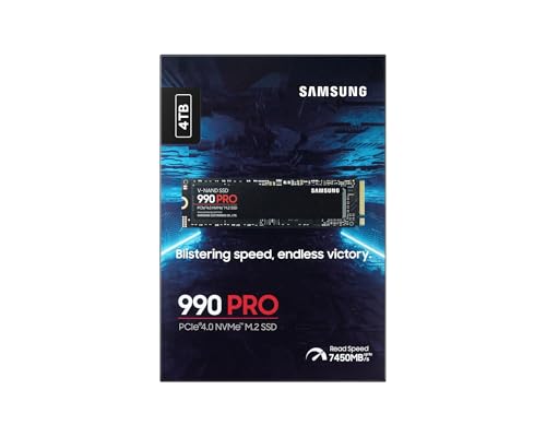 Samsung 990 PRO NVMe M.2 SSD, 4 TB, PCIe 4.0, 7,450 MB/s Read, 6,900 MB/s Write, Internal SSD, for Gaming and Video Editing, MZ-V9P4T0BW