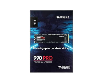 Samsung 990 PRO NVMe M.2 SSD, 4 TB, PCIe 4.0, 7,450 MB/s Read, 6,900 MB/s Write, Internal SSD, for Gaming and Video Editing, MZ-V9P4T0BW