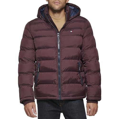 Tommy Hilfiger Men's Hooded Puffer Jacket, Port, Medium