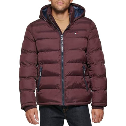 Tommy Hilfiger Men's Hooded Puffer Jacket, Port, Medium