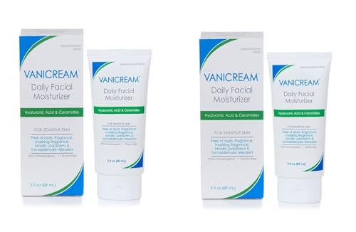 Vanicream Daily Facial Moisturizer With Ceramides and Hyaluronic Acid - Formulated Without Common Irritants for Those with Sensitive Skin, 3 fl oz (Pack of 2)