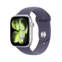 Apple Watch Series 11 [GPS 46mm] Smartwatch with Silver Aluminum Case with Purple Fog Sport Band - M/L. Sleep Score, Fit