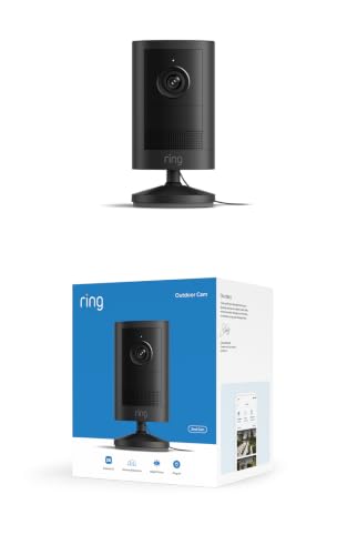 Ring Outdoor Cam, Plug-In (newest model), Home or business security, Wide-Angle Retinal 2K Video, 6x Enhanced Zoom, Night Vision for true color in low light, Black
