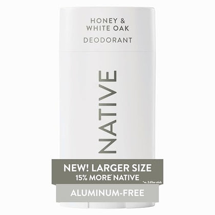 Native Aluminum Free Deodorant, Honey & White Oak, Large Size Stick, 72 Hour Odor Control, for Women & Men, Contains Naturally Derived Ingredients, 3.1 oz