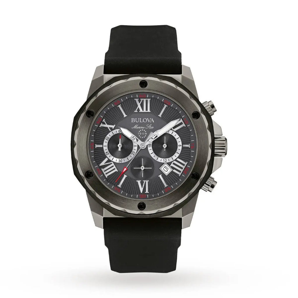Reloj Bulova Marine Star 98B259 - Esfera Gris, Correa de Goma 44mm