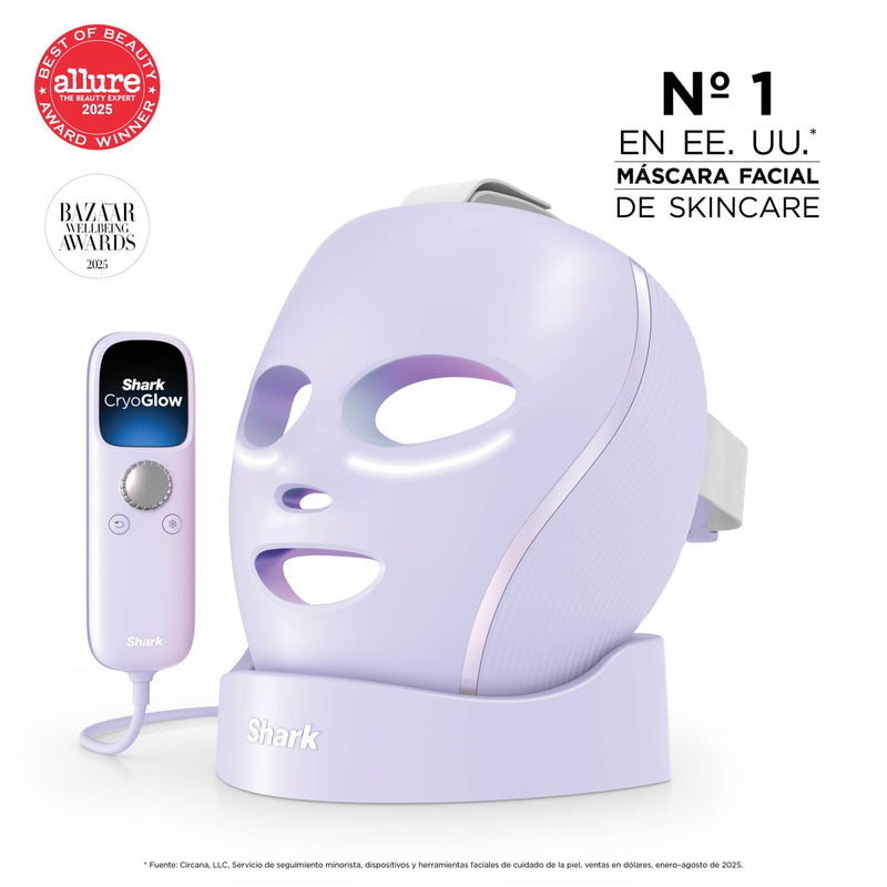 Mascarilla facial LED Shark CryoGlow con enfriamiento ocular, antienvejecimiento y reparación de imperfecciones, USB-C y control remoto