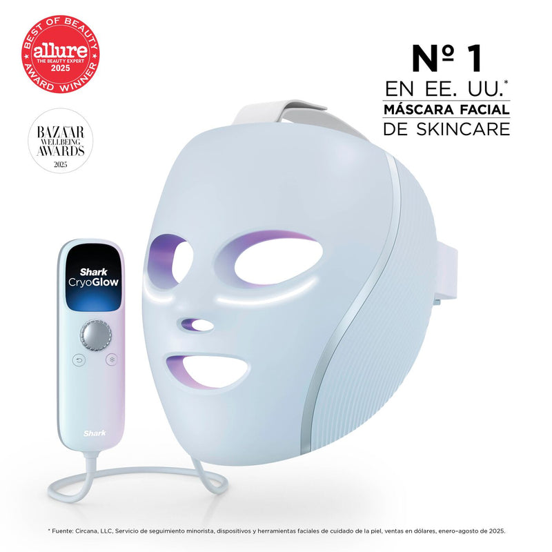 Mascarilla facial LED Shark CryoGlow con enfriamiento ocular, antienvejecimiento y reparación de imperfecciones, USB-C y control remoto