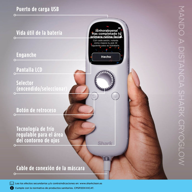 Mascarilla facial LED Shark CryoGlow con enfriamiento ocular, antienvejecimiento y reparación de imperfecciones, USB-C y control remoto