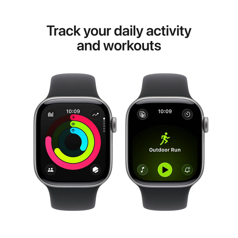 Apple Watch Series 11 GPS con caja de aluminio gris espacial y correa deportiva negra, monitor de salud y fitness