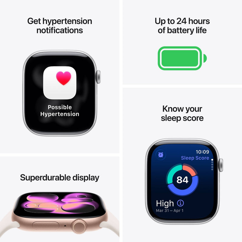 Apple Watch Series 11 con GPS, caja de aluminio oro rosa y correa deportiva rubor claro, seguimiento de salud y fitness